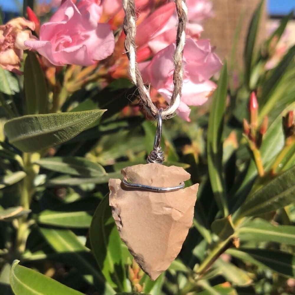 Tan Jasper Arrowhead w/ Hemp Necklace